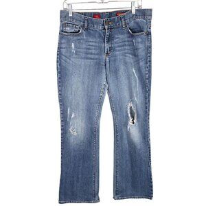 Womens Express Blue Denim Jeans Eva Bootleg Distressed Vintage Wash Size 10R